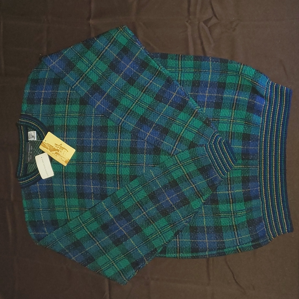 NWT Saks Wool Blend Plaid Sweater Vintage